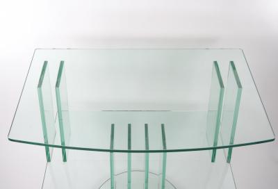 Mid Century Modern Italian Glass Shelves Mirrored Base Swivel Bar Cart