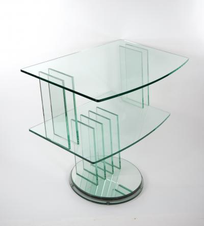 Mid Century Modern Italian Glass Shelves Mirrored Base Swivel Bar Cart