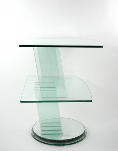 Mid Century Modern Italian Glass Shelves Mirrored Base Swivel Bar Cart