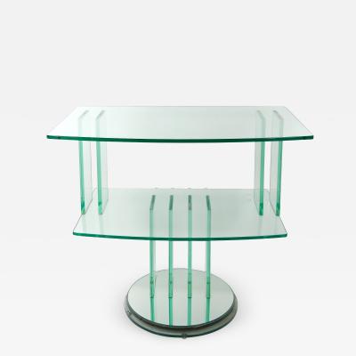 Mid Century Modern Italian Glass Shelves Mirrored Base Swivel Bar Cart