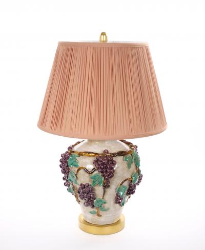 Mid Century Modern Italian Glazed Ceramic Grape and Vine Table Lamps Pair