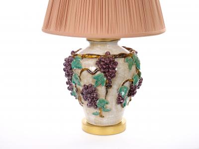 Mid Century Modern Italian Glazed Ceramic Grape and Vine Table Lamps Pair