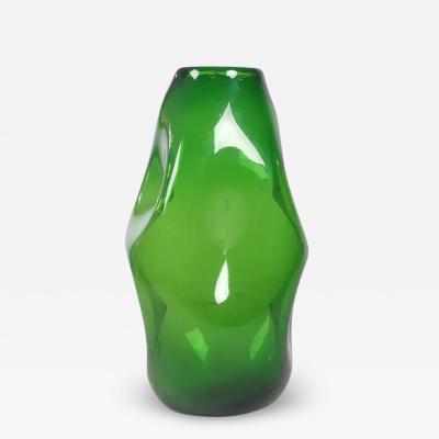 Mid Century Modern Italian Green Art Glass Vase by Empoli after Murano