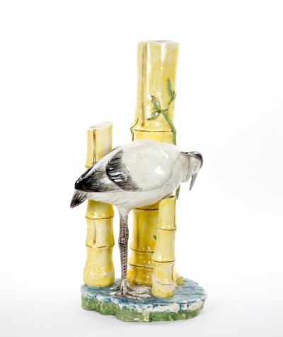 Mid Century Modern Italian Hand Painted Majolica Heron Figurative Sculpture