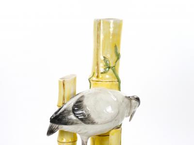 Mid Century Modern Italian Hand Painted Majolica Heron Figurative Sculpture
