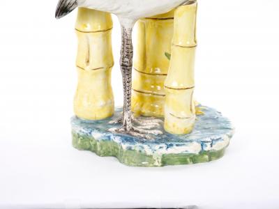 Mid Century Modern Italian Hand Painted Majolica Heron Figurative Sculpture
