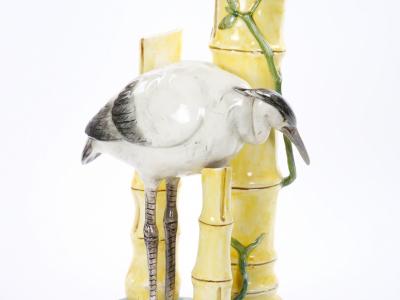 Mid Century Modern Italian Hand Painted Majolica Heron Figurative Sculpture