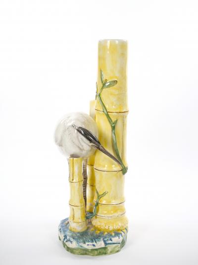 Mid Century Modern Italian Hand Painted Majolica Heron Figurative Sculpture