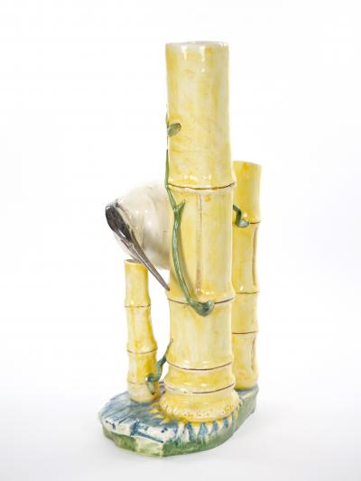 Mid Century Modern Italian Hand Painted Majolica Heron Figurative Sculpture