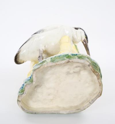 Mid Century Modern Italian Hand Painted Majolica Heron Figurative Sculpture