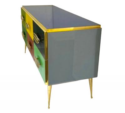 Mid Century Modern Italian Multi Color Six Drawer Chest Cabinet on Brass Legs