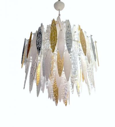 Mid Century Modern Italian Murano Glass Icicle Chandelier 20th Century