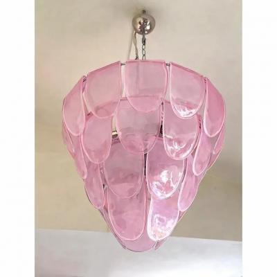Mid Century Modern Italian Petals Chandelier in Pink Murano Glass