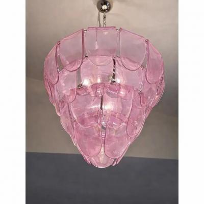 Mid Century Modern Italian Petals Chandelier in Pink Murano Glass