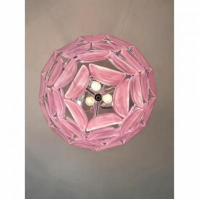 Mid Century Modern Italian Petals Chandelier in Pink Murano Glass