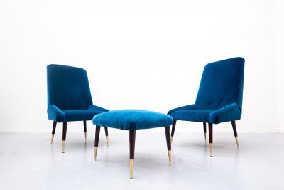 Mid Century Modern Italian Seating Set in Blue Velvet