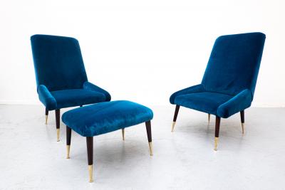 Mid Century Modern Italian Seating Set in Blue Velvet