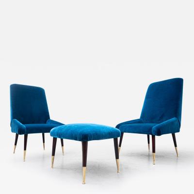 Mid Century Modern Italian Seating Set in Blue Velvet