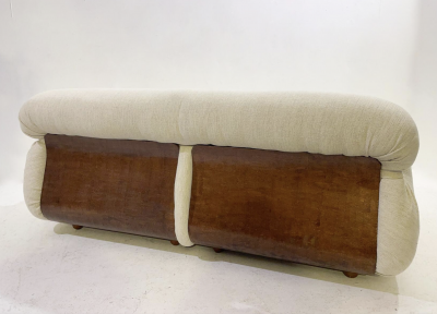 Mid Century Modern Italian Sofa Wood and Fabric 1960s New Upholstery