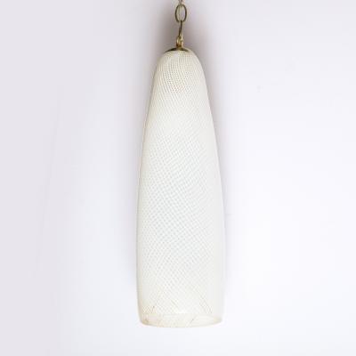 Mid Century Modern Italian Textured White Murano Glass Brass Pendant Light