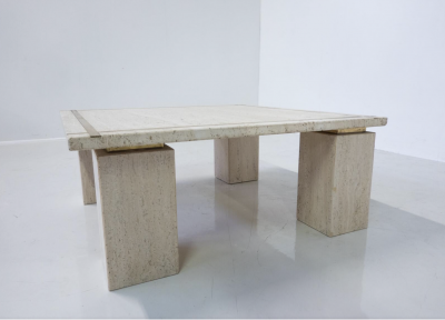 Mid Century Modern Italian Travertine Coffee Table 1970s