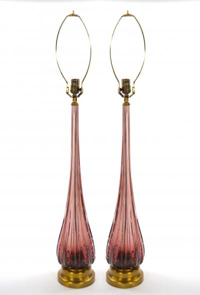 Mid Century Modern Italian Venetian Glass Ice Purple Gold Fleck Table Lamps