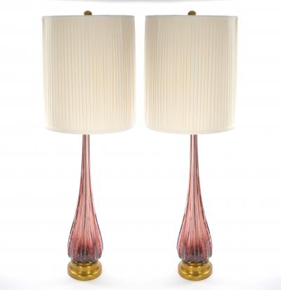 Mid Century Modern Italian Venetian Glass Ice Purple Gold Fleck Table Lamps
