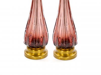 Mid Century Modern Italian Venetian Glass Ice Purple Gold Fleck Table Lamps