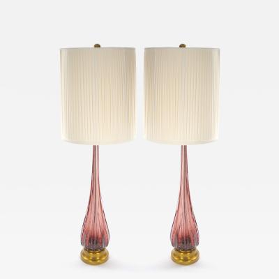 Mid Century Modern Italian Venetian Glass Ice Purple Gold Fleck Table Lamps