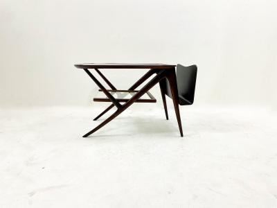 Mid Century Modern Italian Wooden Coffee Table Magazine Rack