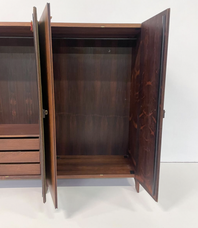 Mid Century Modern Italian Wooden Wardrobe Wood and Green Fabric 1960s