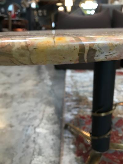 Mid Century Modern Italian Yellow Marble and Brass Oval Coffee Table 1950