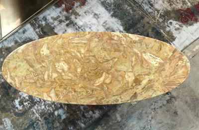 Mid Century Modern Italian Yellow Marble and Brass Oval Coffee Table 1950