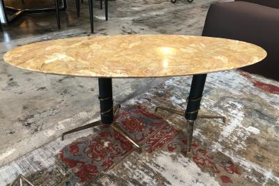 Mid Century Modern Italian Yellow Marble and Brass Oval Coffee Table 1950