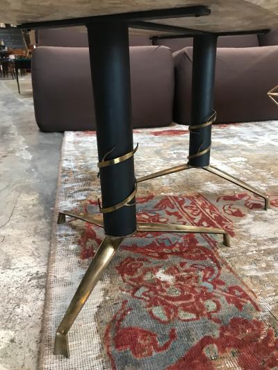 Mid Century Modern Italian Yellow Marble and Brass Oval Coffee Table 1950