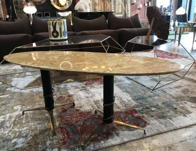 Mid Century Modern Italian Yellow Marble and Brass Oval Coffee Table 1950