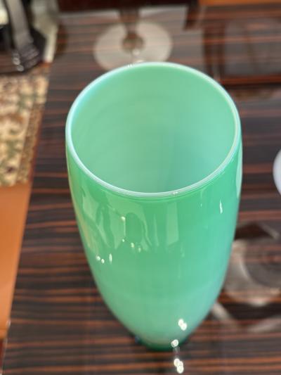 Mid Century Modern Jade Green Murano Glass Vase Italy 1960