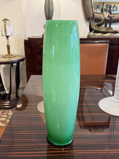 Mid Century Modern Jade Green Murano Glass Vase Italy 1960