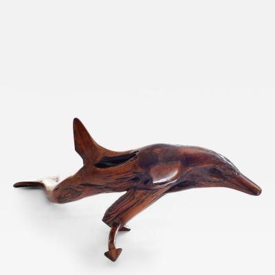 Mid Century Modern Large Driftwood Carved Marine Dolphin Sculpture