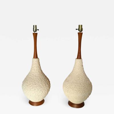 Mid Century Modern Large Popcorn Teak Table Lamps