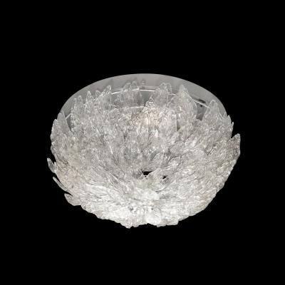 Mid Century Modern Layered Foliate Translucent Glass and Chrome Flush Mount
