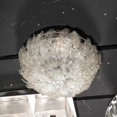 Mid Century Modern Layered Foliate Translucent Glass and Chrome Flush Mount