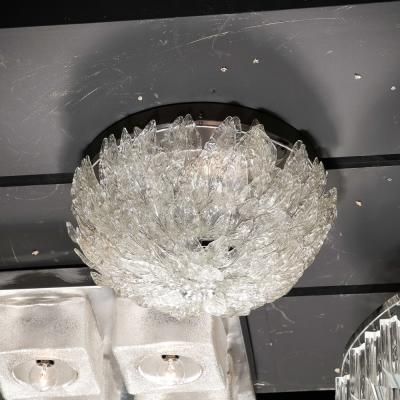 Mid Century Modern Layered Foliate Translucent Glass and Chrome Flush Mount