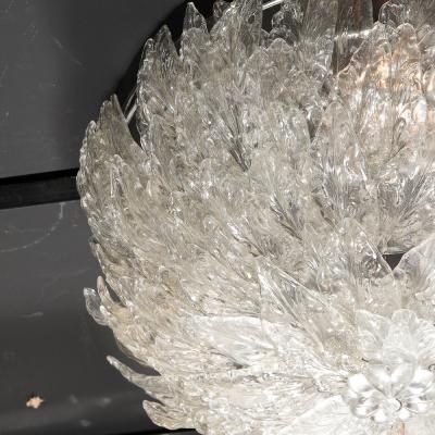 Mid Century Modern Layered Foliate Translucent Glass and Chrome Flush Mount