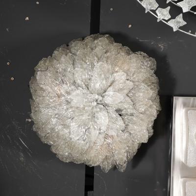 Mid Century Modern Layered Foliate Translucent Glass and Chrome Flush Mount