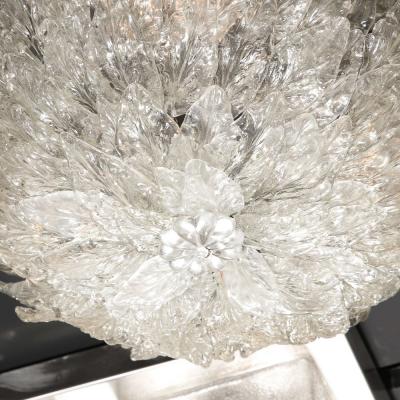 Mid Century Modern Layered Foliate Translucent Glass and Chrome Flush Mount