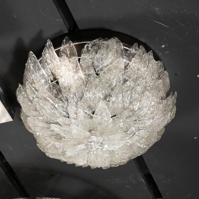 Mid Century Modern Layered Foliate Translucent Glass and Chrome Flush Mount