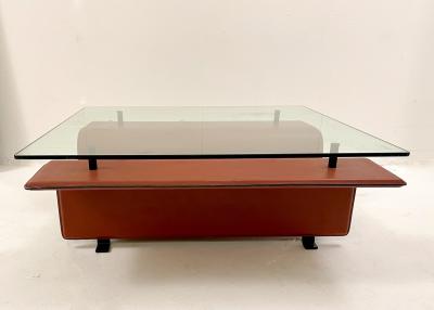 Mid Century Modern Leather Glass Coffee Table