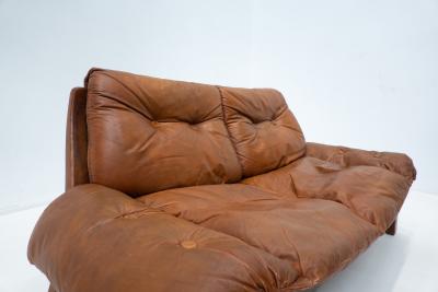 Mid Century Modern Living Room Set in Cognac Leather