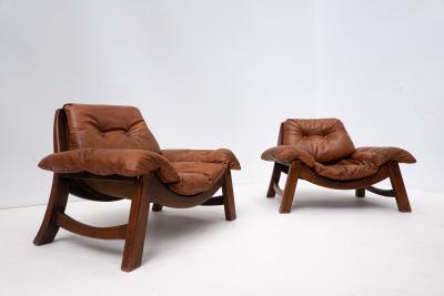 Mid Century Modern Living Room Set in Cognac Leather
